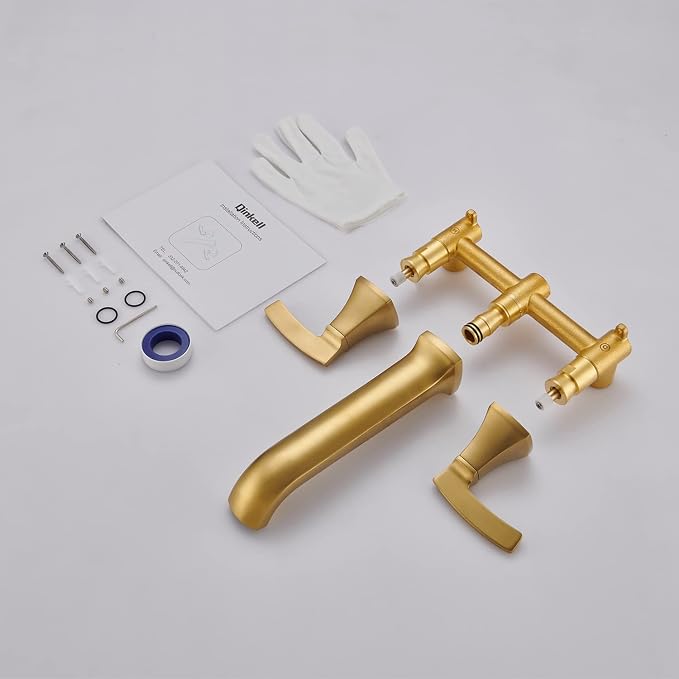 Wall Mount Tub Faucet High Flow Roman Tub Filler Long Spout Reach Brushed Gold - Image 7