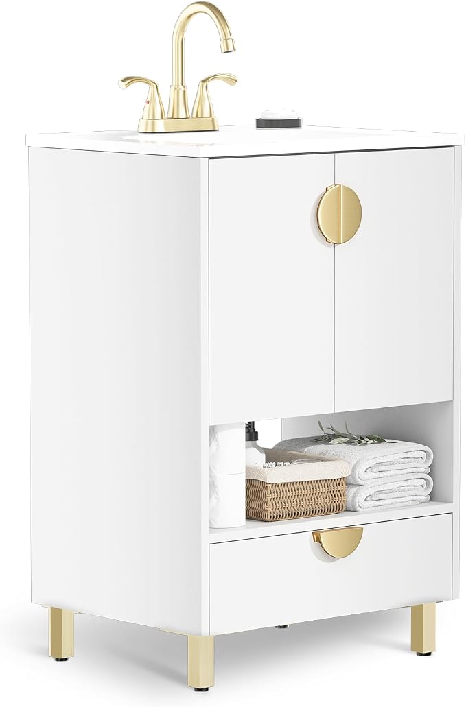 phiestina Fully Assembled 24 Inch White Modern Bathroom Vanity by Phiestina