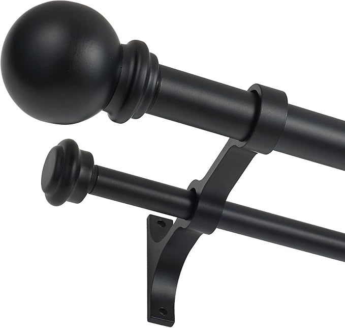 Double Curtain Rod 48 to 84 inch, Adjustable 1 inch Double Drapery Rod Rods by YuMierle