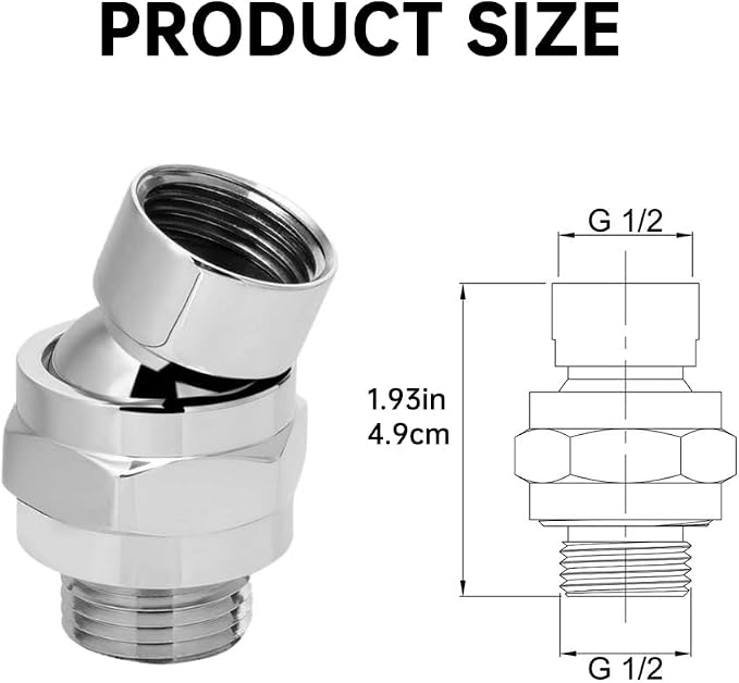 EMVANV Shower Head Swivel Ball Adapter, All Metal Adjustable Shower Arm - Image 3