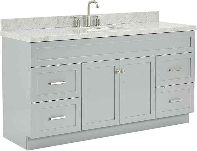 ARIEL Hamlet 67" Grey Bathroom Vanity, 1.5" Edge Italian Carrara Marble - Image 4