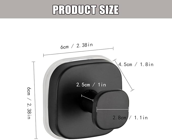2Pcs Square Suction Cup Hook, 304 Stainless Steel Shower Hook, Removable - Image 2