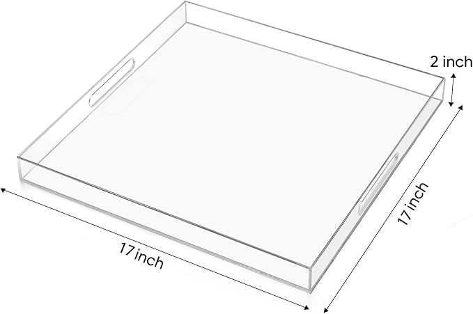 17×17 inches Oversized Clear Acrylic Ottoman Tray Extra Large Decorative Tray - Image 2