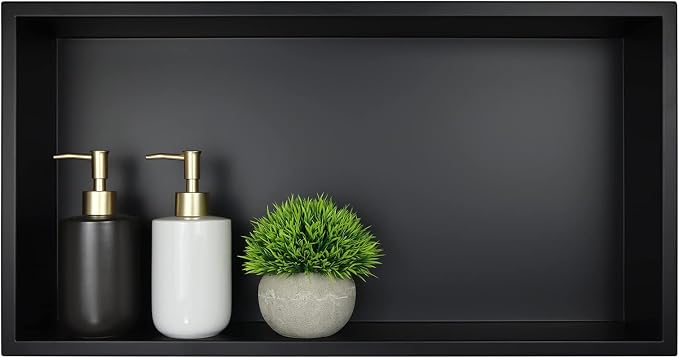 Stainless Steel Shower Niche 24" X 12" Matte Black No Tile Needed Niche Shower by Bernkot