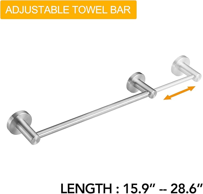 BESy Adjustable 15 to 26 Inch Single Bath Towel Bar - Image 2