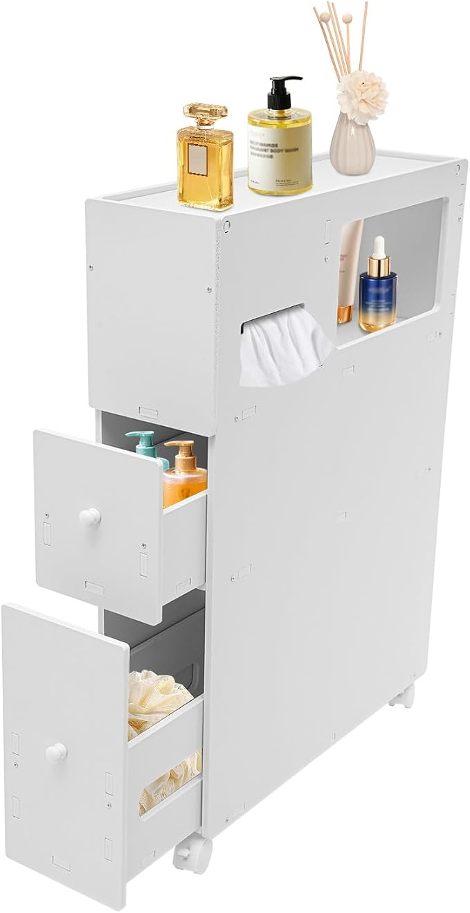 Slim Bathroom Storage Cabinet 4 Layers White Toilet Paper Storage by Unknown