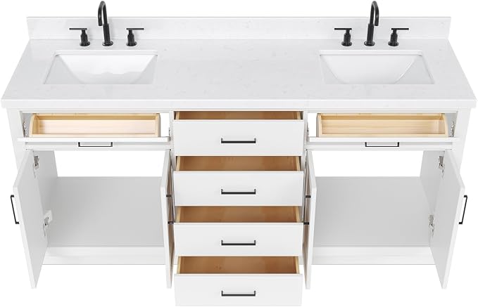 ARIEL Hepburn 72" White Double Vanity, 1.5" Edge Carrara Quartz Countertop & - Image 5