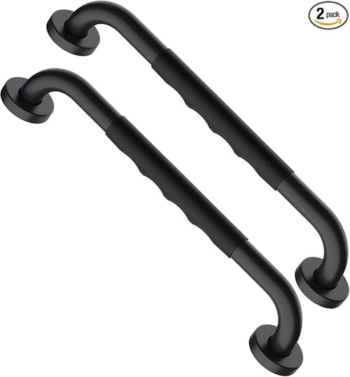 16 Inch Black Shower Grab Bar w/Anti Slip Rubber Grip, Munzong 2 Pack Stainless by Munzong