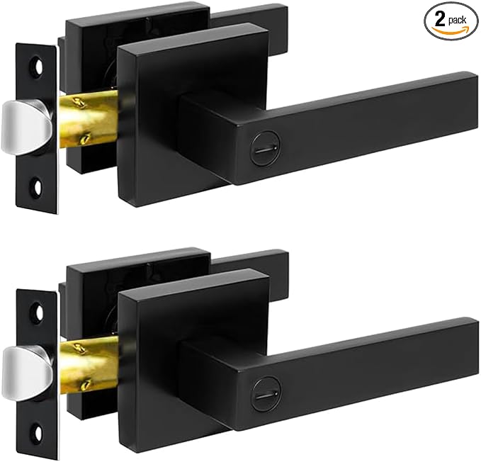 KAMOTA Privacy Door Levers, 2 Pack Matte Black Door Handles Bed and Bath Door by KAMOTA