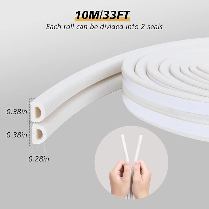 SUNMON Weather Stripping Door Seal Strip, 33Feet D-Type Soundproofing, Self - Image 4