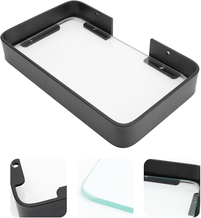 Bathroom Glass Shelf Floating Wall Rack Black Corner Organizer - Image 7