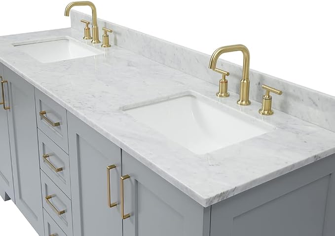 ARIEL 73" Grey Double Bathroom Vanity Italian Carrara Marble Countertop & Splash - Image 6