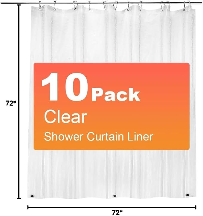 10 Pack PEVA Plastic Shower Curtain Liner Premium Light Weight 72" x 72" Clear - Image 8