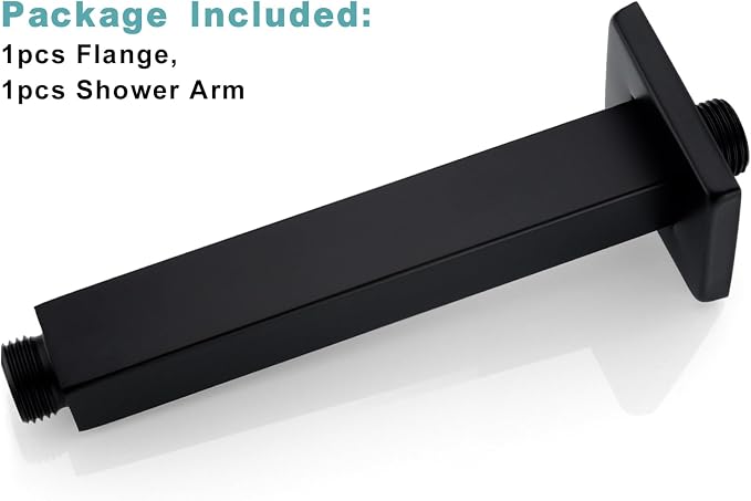 BESTILL 6 Inch Matte Black Ceiling Mount Shower Arm and Flange, Square Rain - Image 7