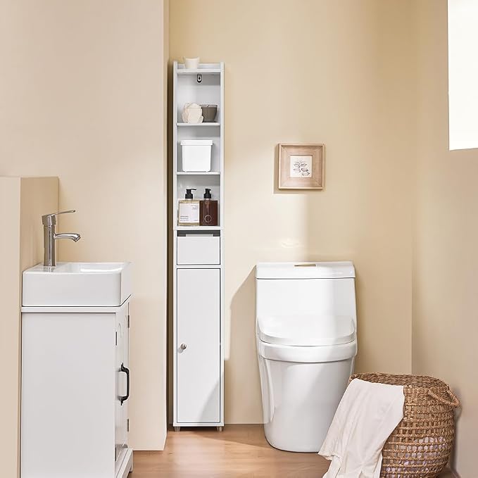 SoBuy Narrow Bathroom Storage Cabinet, Tall Slim Bathroom Organizer Cabinet - Image 2