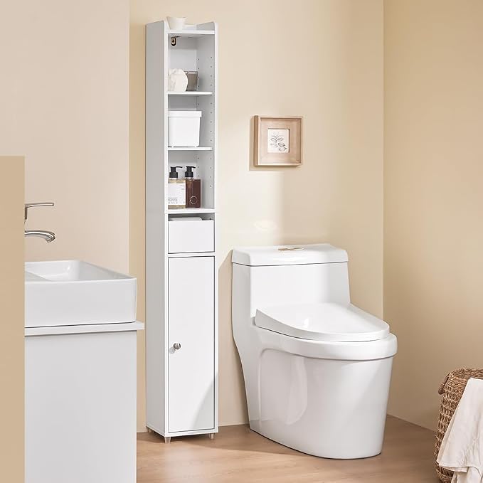 SoBuy Narrow Bathroom Storage Cabinet, Tall Slim Bathroom Organizer Cabinet - Image 9