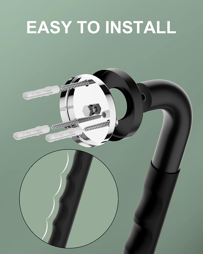 16 Inch Black Shower Grab Bar w/Anti Slip Rubber Grip, Munzong 2 Pack Stainless - Image 3