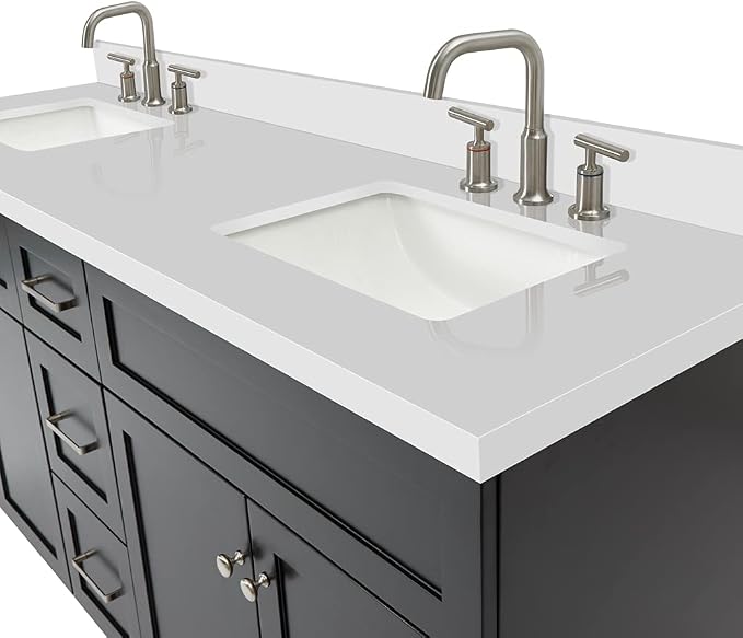 ARIEL 73" Black Double Bathroom Vanity, 1.5" Inch Thick Edge Pure White Quartz - Image 4