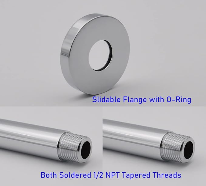 Aquaiaw Shower Arm and O-Ring Flange, 3 inch, Solid Brass, Both Soldered 1/2 - Image 4