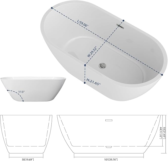 Sarlai 59 Inch Acrylic Freestanding Soaking Bathtub Contemporary Soaking White - Image 9
