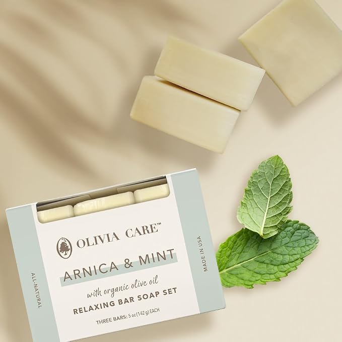 Olivia Care Arnica & Mint All Natural Bar Soap Set, Organic Olive Oil, - Image 3