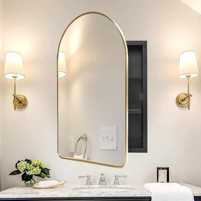 Arched Medicine Cabinet with Mirror, Recessed Medicine Cabinet, Metal Framed - Image 6
