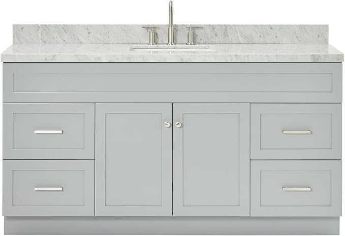 ARIEL Hamlet 67" Grey Bathroom Vanity, 1.5" Edge Italian Carrara Marble by Ariel