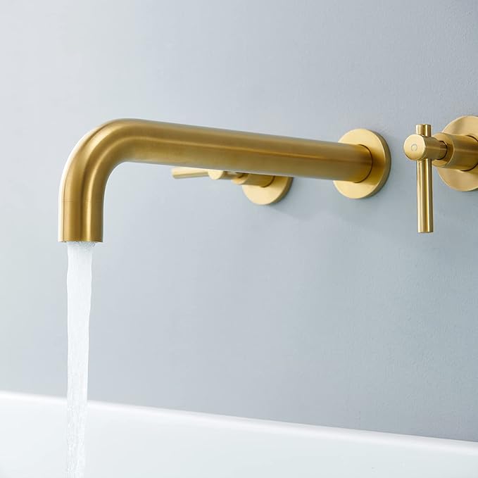 Wall Mount Tub Filler Brushed Gold Tub Faucet Brass Bathroom Bathtub Faucets - Image 7