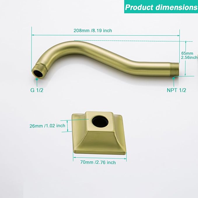 8 Inch S Shaped Curved Shower Arm, Stainless Steel Shower Head Height Extender - Image 3