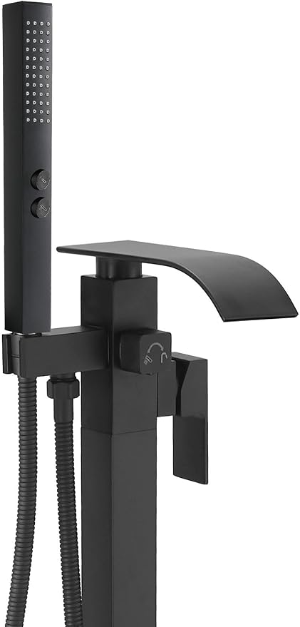 BESy Tub Filler Freestanding Bathtub Faucet Matte Black Floor Mount Tub Faucet by BESy
