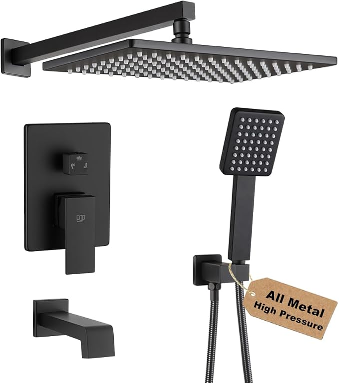 POP SANITARYWARE Matte Black Shower Tub Faucet Set Bathroom Rain Shower System by POPSANITARYWARE