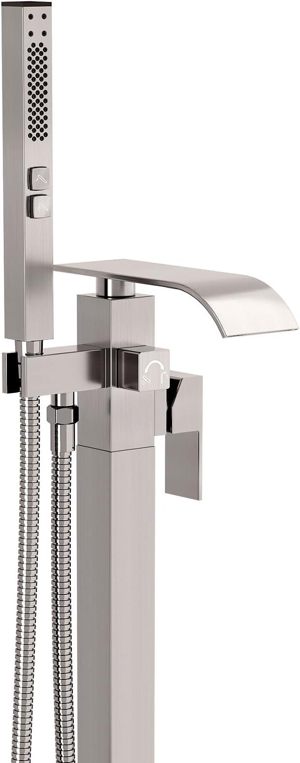 BESy Tub Filler Freestanding Bathtub Faucet Brushed Nickel Floor Mount Tub by BESy