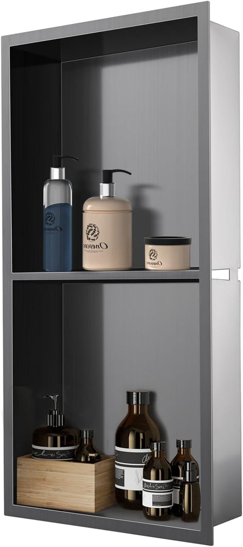 12" x 24" Shower Niche No Tile Needed, 304 Stainless Steel Shower Wall Niche by OUGOO