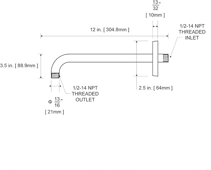OFFO Shower Arm with Flange, 12 in Wall Mount Replacement Angle Shower Head Arm - Image 7