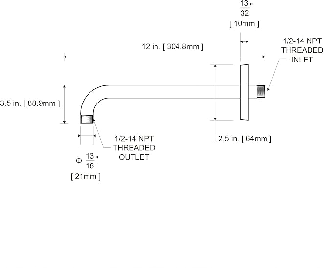OFFO Shower Arm with Flange, 12 in Brushed Nickel Wall Mount Replacement Angle - Image 7