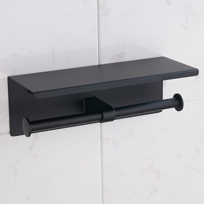 BGL Toilet Paper Holder with Shelf Matte Black, 304 Stainless Steel Wall Mount by BGL