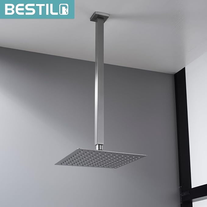 BESTILL 20 Inch Brushed Nickel Ceiling Mount Shower Arm and Flange, Square Rain - Image 2