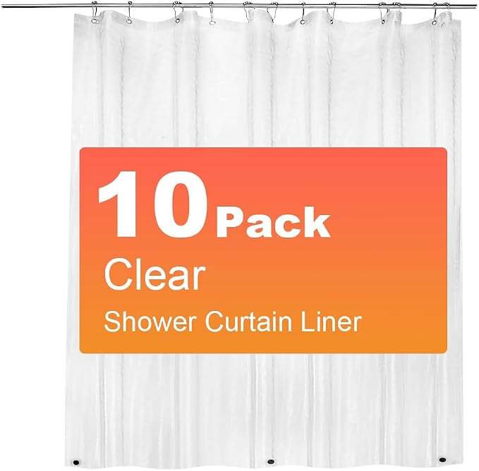 10 Pack PEVA Plastic Shower Curtain Liner Premium Light Weight 72" x 72" Clear by ZEMAHOME