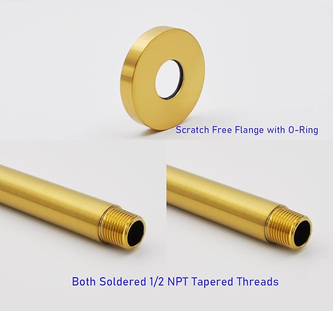 Aquaiaw Shower Arm and Anti-Scratch O-Ring Flange, Solid Brass, Both Soldered - Image 4