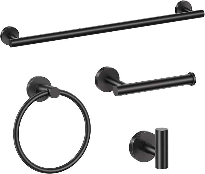 Matte Black Towel Bar Set Bathroom Hardware Set, 4-Piece Towel Holder Set by SOAEZ