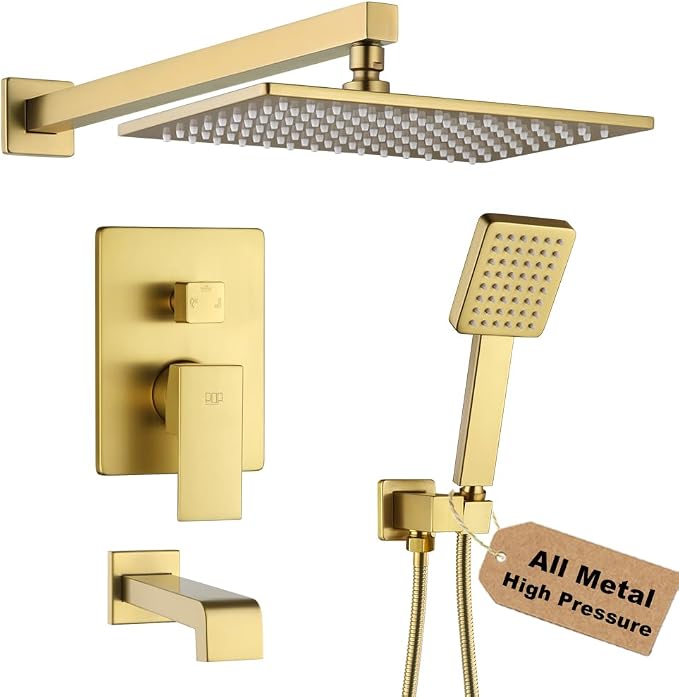 POP SANITARYWARE Shower Tub Faucet Set Brushed Gold Bathroom Shower System by POPSANITARYWARE