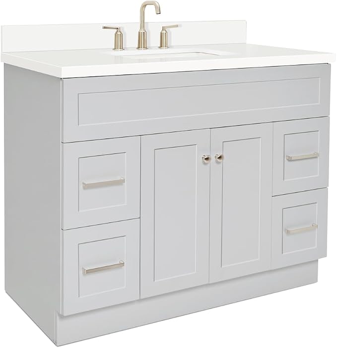 ARIEL Hamlet 43 Inch Single Sink Bathroom Vanity in Gray, 1.5" Edge Quartz Top - Image 7