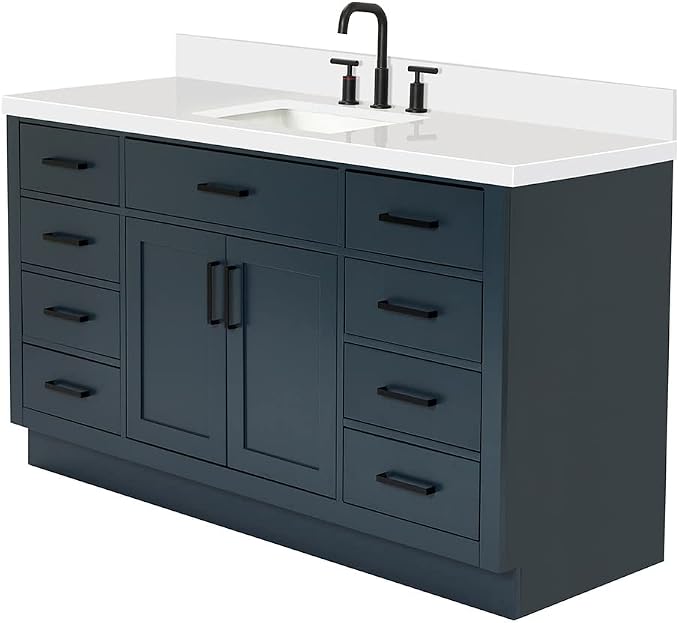 ARIEL Bathroom Vanity 61" Midnight Blue, 1.5" Edge Pure White Quartz Countertop - Image 7