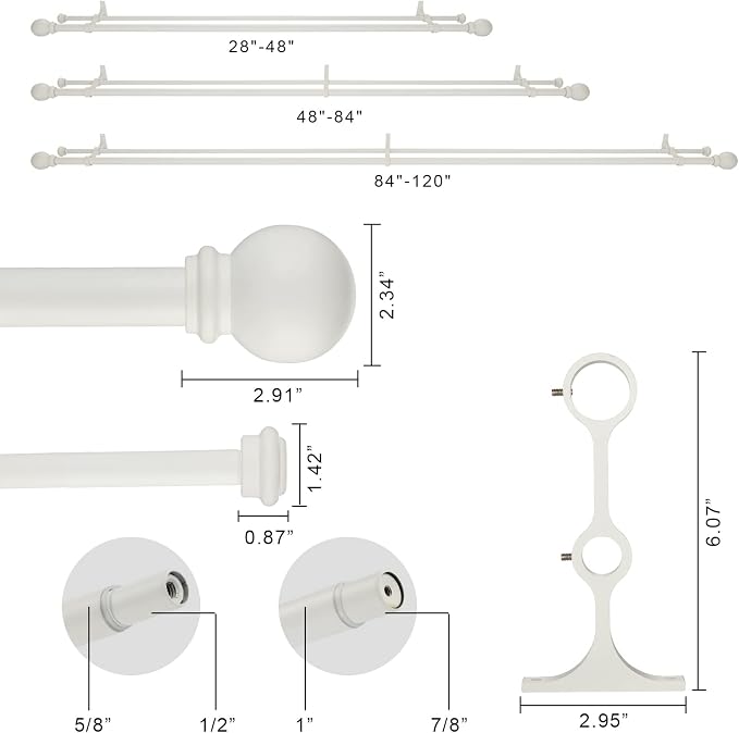 Double Curtain Rod 48 to 84 inch, Adjustable 1 inch Double Drapery Rod Rods - Image 5
