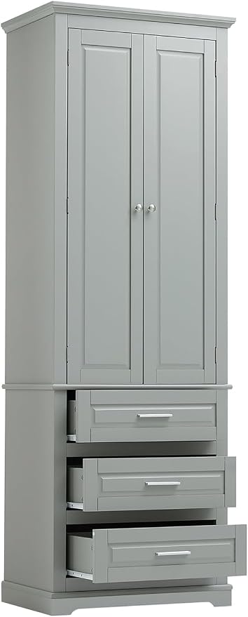 Tall Storage Cabinet with Doors, and Adjustable Shelves, Wood Narrow Storage - Image 7