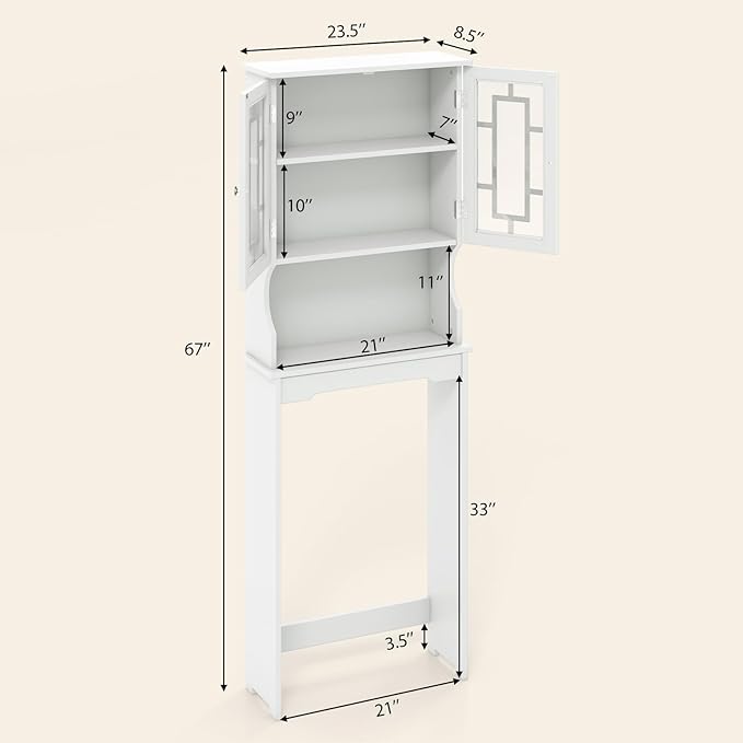 COSTWAY Over The Toilet Storage Cabinet, Bathroom Shelf Over Toilet, Double - Image 3