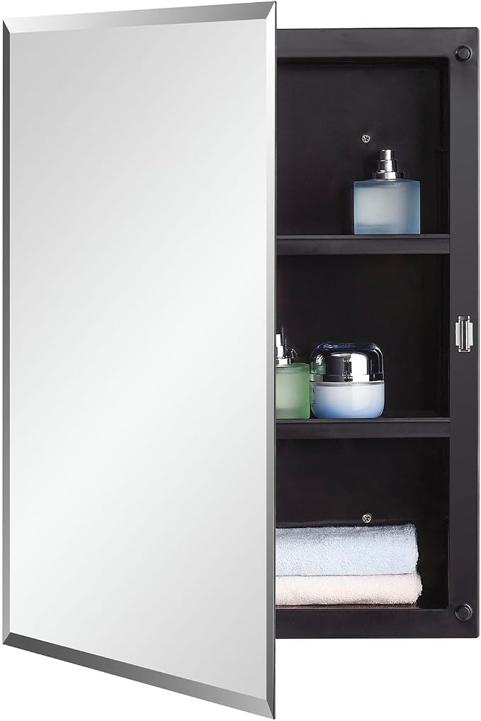 Black Plastic Bathroom Medicine Mirror Cabinet Beveled Edge, 16 x 20 inch by MedicineCabinetsMirrors