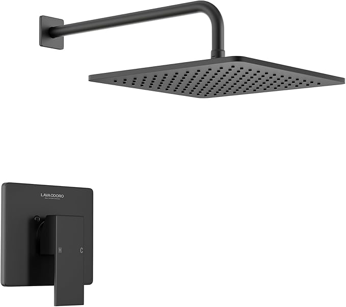Lava Odoro 12-inch Modern Square Shower Faucet Set Matte Black, Shower Trim Kit by LavaOdoro