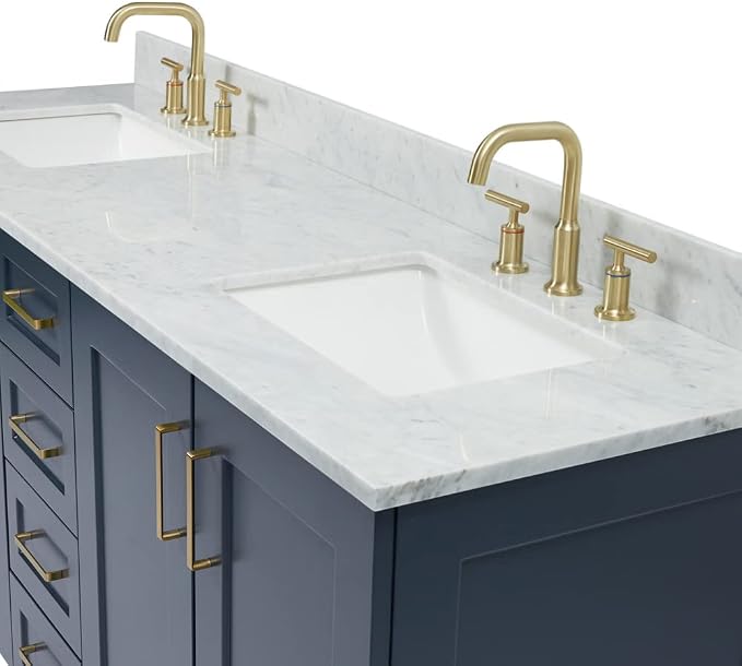 ARIEL 73" Midnight Blue Double Bathroom Vanity, Italian Carrara Marble - Image 7