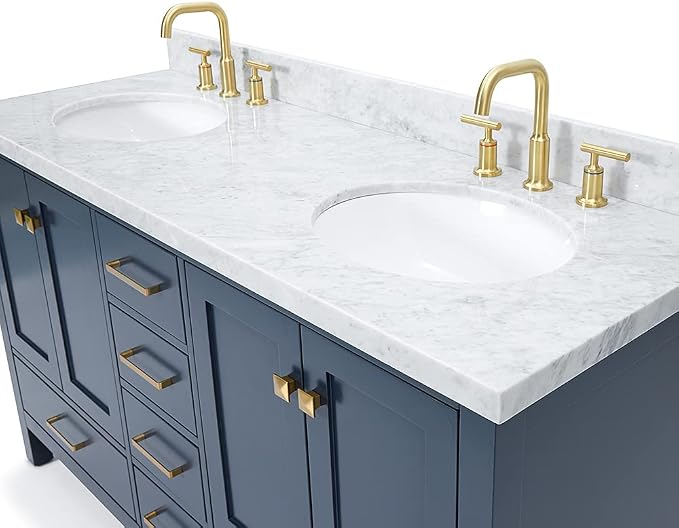 ARIEL Cambridge 61 Inch Midnight Blue Bathroom Vanity Double Sink, Solid Wood - Image 6